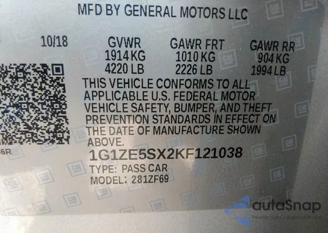 2019 Chevrolet Malibu Premier from USA, damaged, VIN 1G1ZE5SX2KF121038